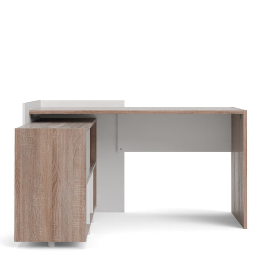 Utility Max Unit Desk with 6 Shelf Bookcase in White and Truffle Oak