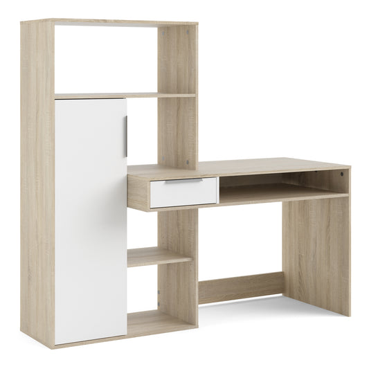 Utility Max Desk multi-functional Desk with Drawer and 1 Door in White and Oak
