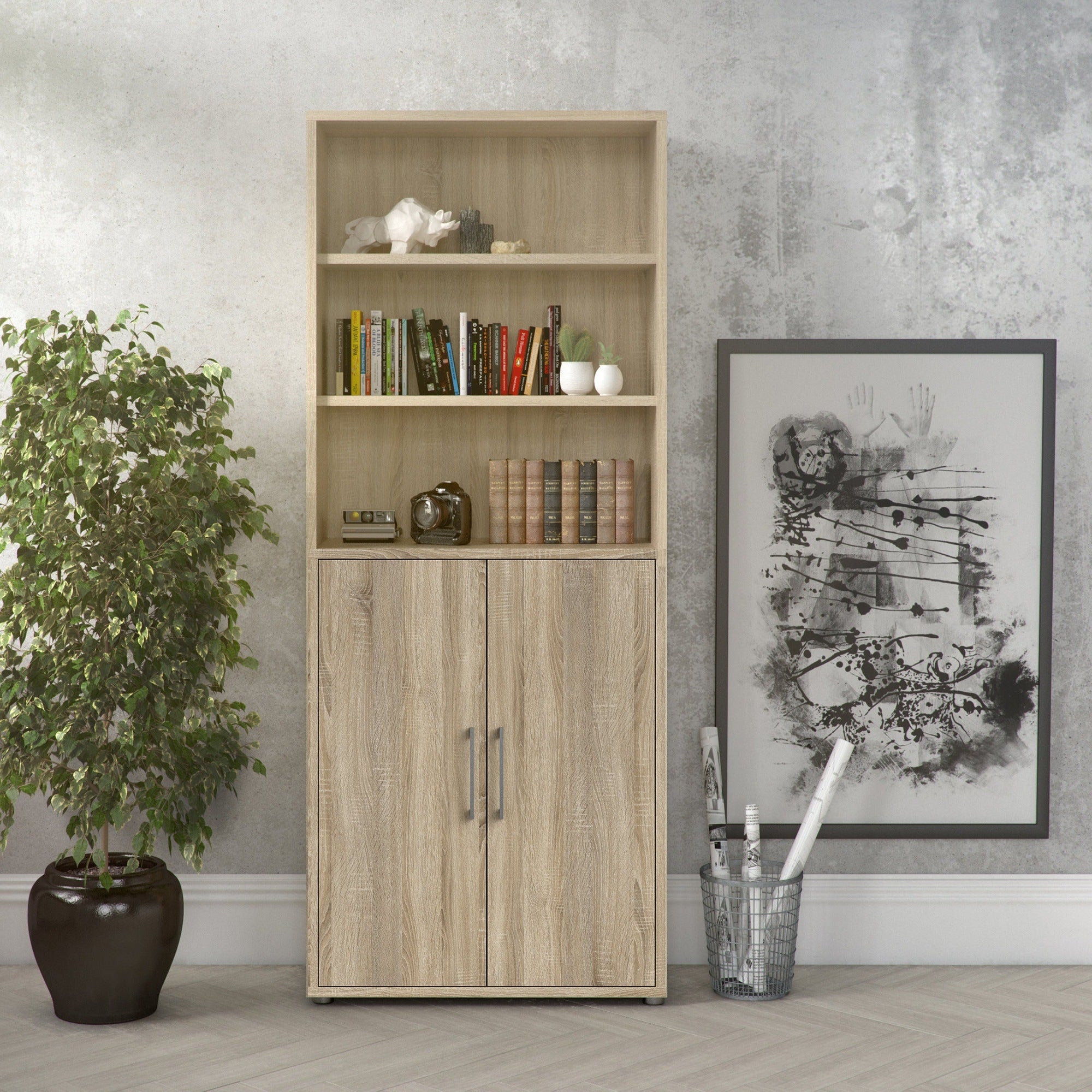 Prima Bookcase 4 Shelves with 2 Doors in Oak