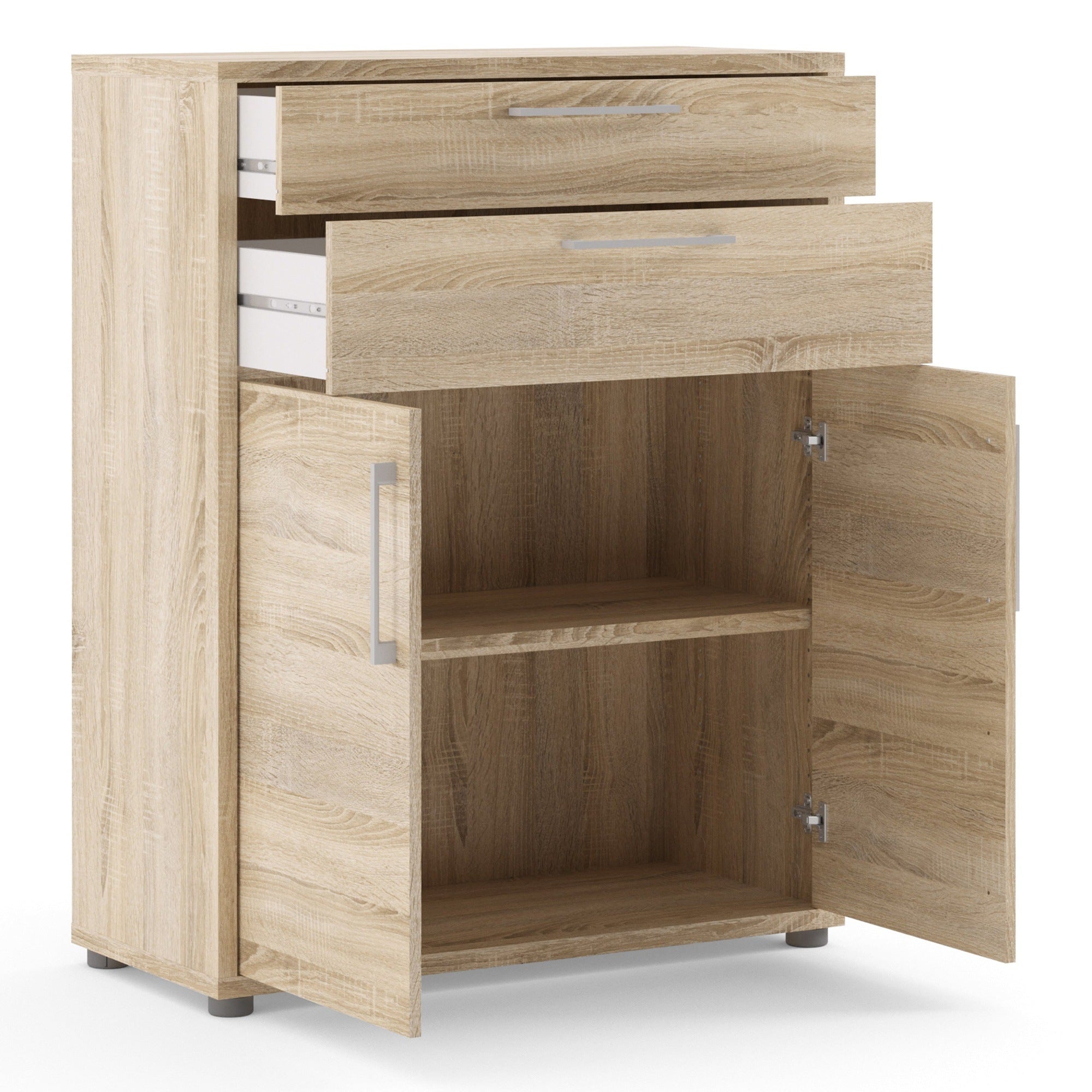 Prima Bookcase 1 Shelf with 2 Drawers and 2 Doors in Oak