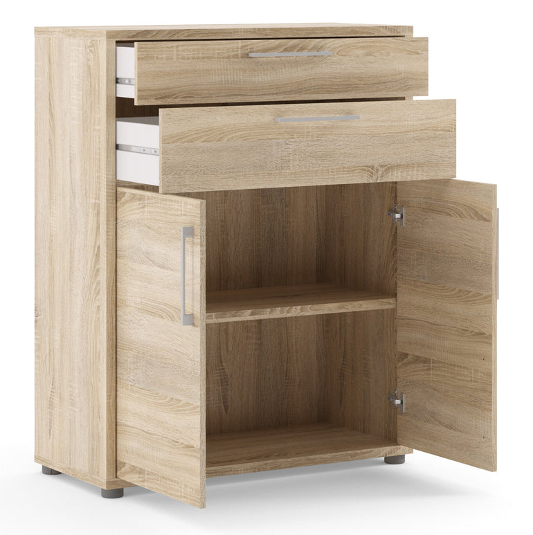 Prima Bookcase 1 Shelf with 2 Drawers and 2 Doors in Oak