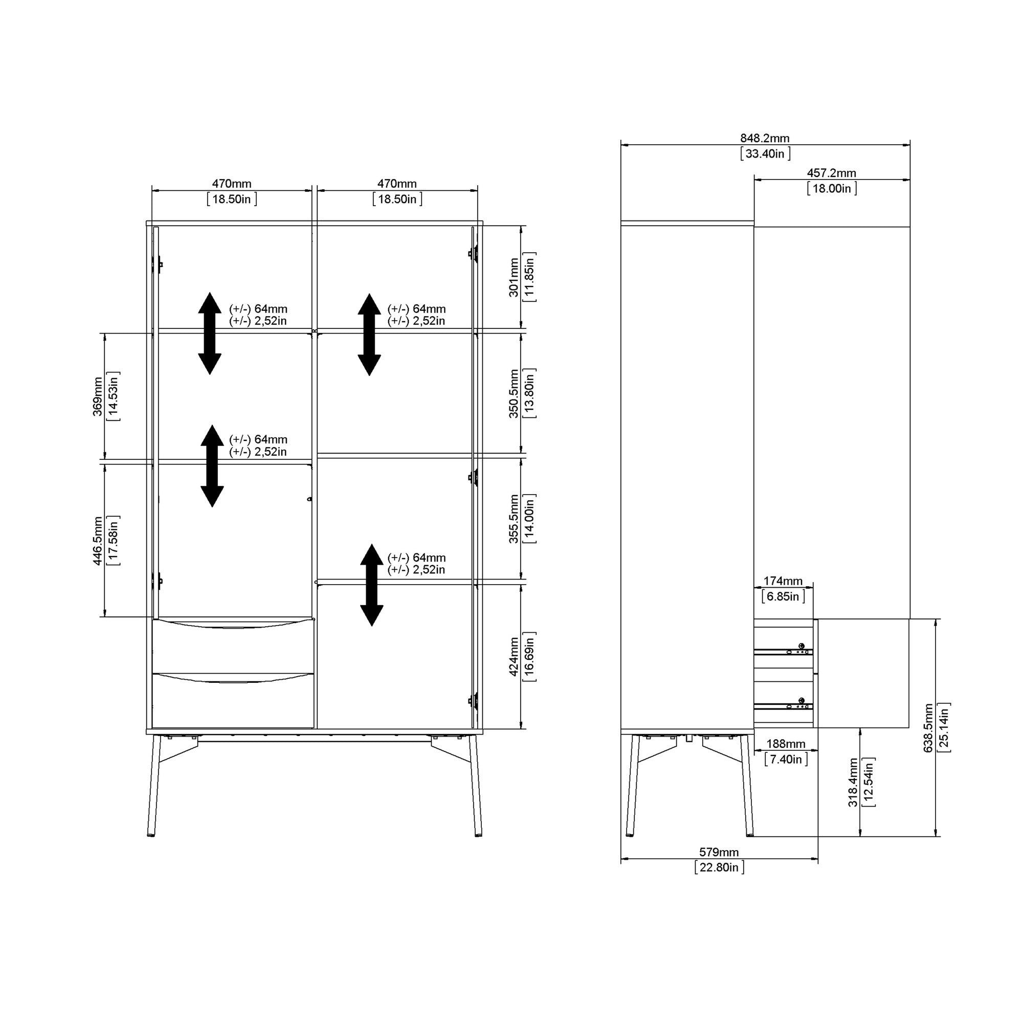 Pelt China Cabinet 1 door + 1 Glass Door + 2 Drawers
