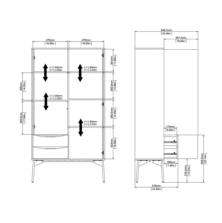 Pelt China Cabinet 1 door + 1 Glass Door + 2 Drawers