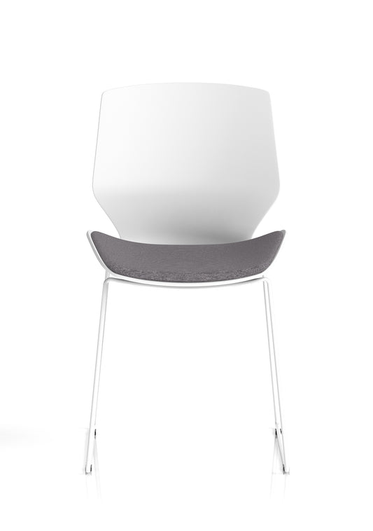 Florence Sled Visitor Chair – Grey Fabric Seat, White Frame, Metal/Plastic Construction, Self-Assembly, 2 Year Warranty – Modern Office Reception Guest Seating