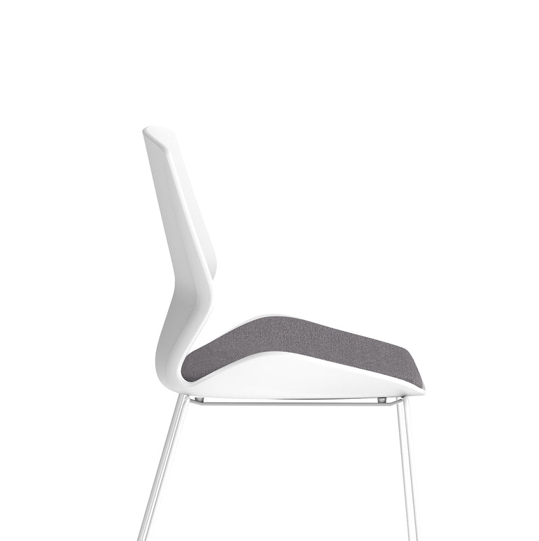 Florence Sled Visitor Chair – Grey Fabric Seat, White Frame, Metal/Plastic Construction, Self-Assembly, 2 Year Warranty – Modern Office Reception Guest Seating