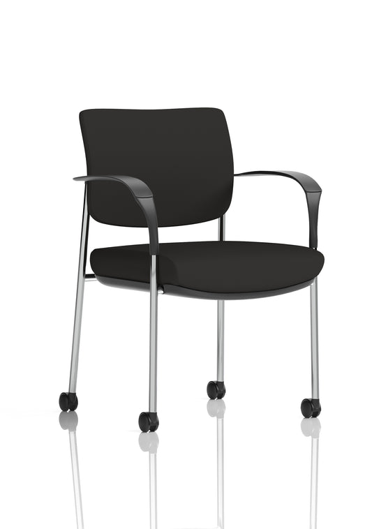 Brunswick Deluxe Medium Back Visitor Office Chair with Arms & Castors, Black Fabric or Mesh Back, Chrome/Black Frame, Fabric & Chrome, Self-Assembly, 3 Year Warranty