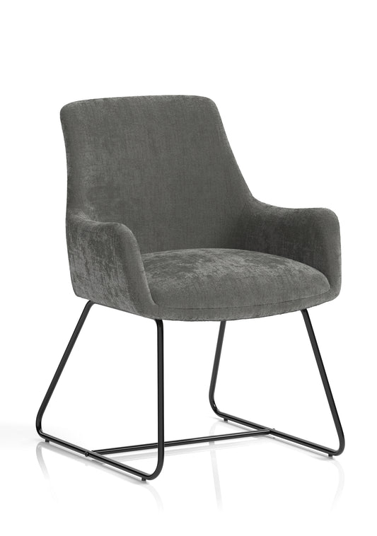 Quote Sled Base Office Reception Chair – Grey Velour, Polyester & Steel, Self-Assembly, 3 Year Mechanical Warranty – Modern Reception or Waiting Room Seating