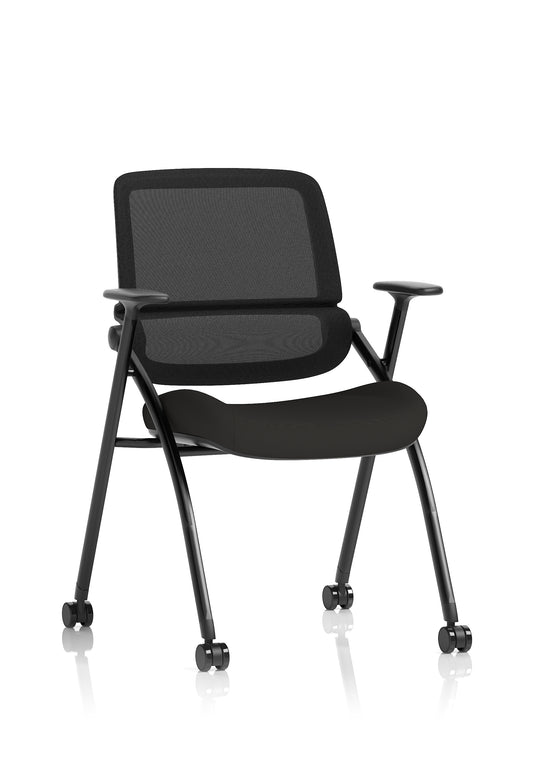 Capra Mesh Back Folding Office Chair, Black – Folding Design, Sliding Arms with Optional Writing Tablet, Self-Assembly, Fabric & Mesh, 2-Year Warranty