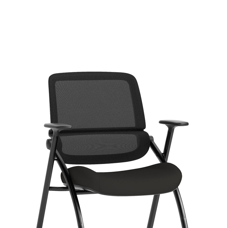Capra Mesh Back Folding Office Chair, Black – Folding Design, Sliding Arms with Optional Writing Tablet, Self-Assembly, Fabric & Mesh, 2-Year Warranty