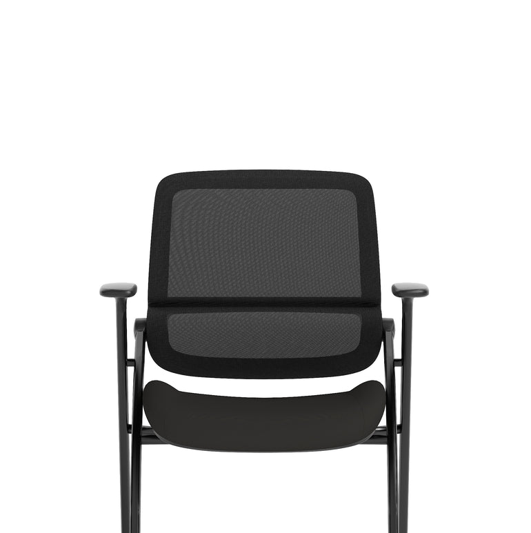 Capra Mesh Back Folding Office Chair, Black – Folding Design, Sliding Arms with Optional Writing Tablet, Self-Assembly, Fabric & Mesh, 2-Year Warranty