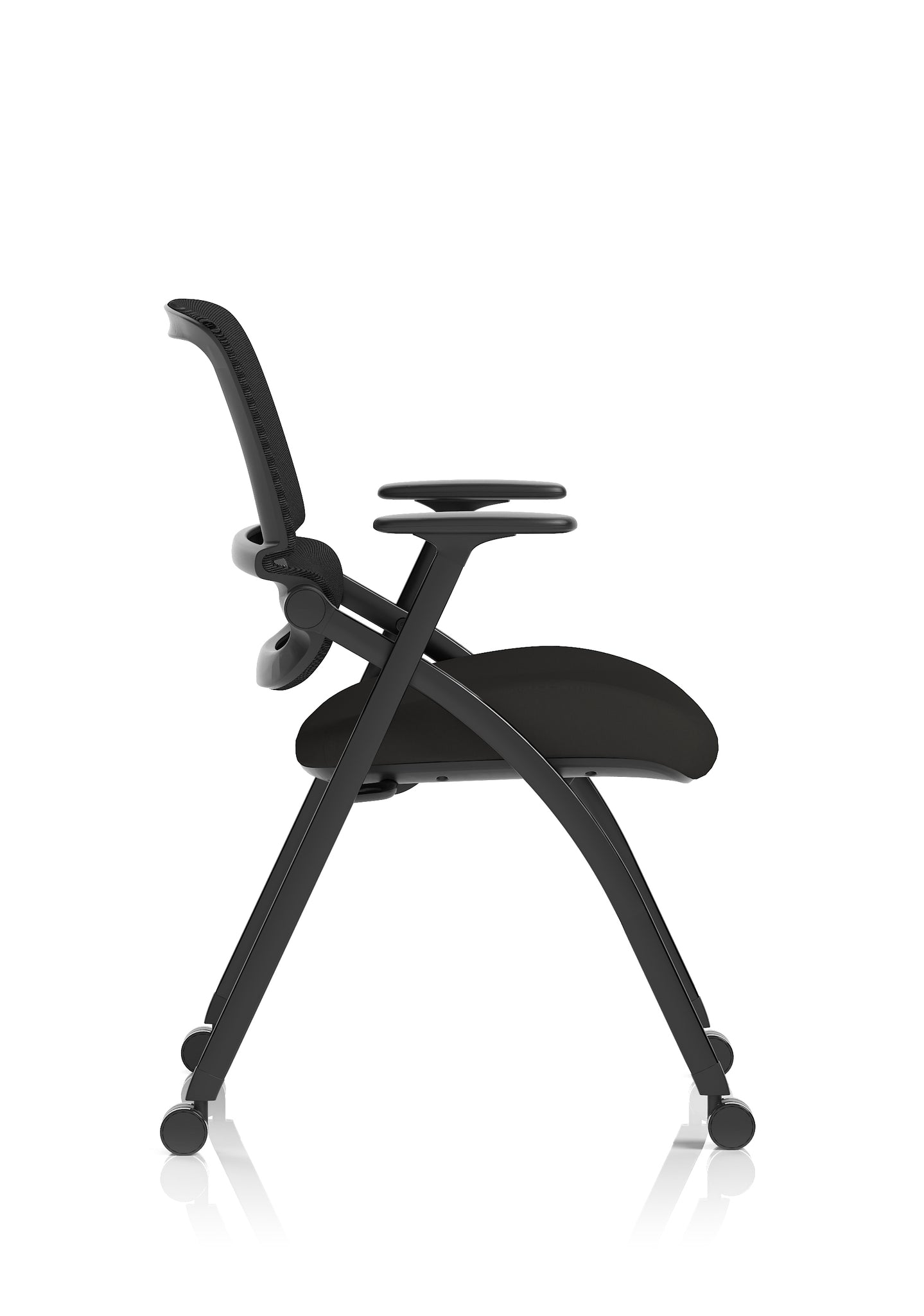 Capra Mesh Back Folding Office Chair, Black – Folding Design, Sliding Arms with Optional Writing Tablet, Self-Assembly, Fabric & Mesh, 2-Year Warranty