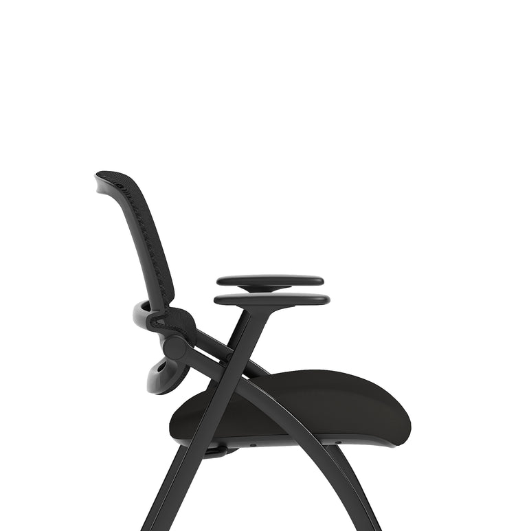 Capra Mesh Back Folding Office Chair, Black – Folding Design, Sliding Arms with Optional Writing Tablet, Self-Assembly, Fabric & Mesh, 2-Year Warranty