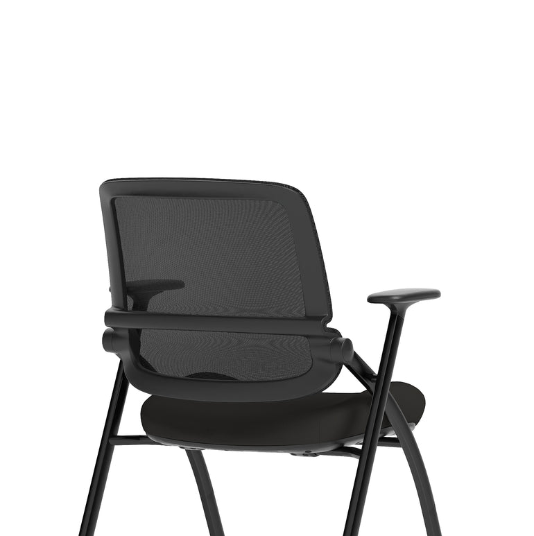 Capra Mesh Back Folding Office Chair, Black – Folding Design, Sliding Arms with Optional Writing Tablet, Self-Assembly, Fabric & Mesh, 2-Year Warranty