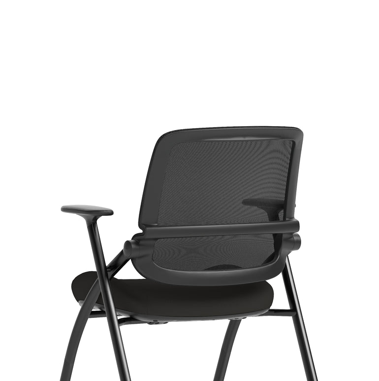 Capra Mesh Back Folding Office Chair, Black – Folding Design, Sliding Arms with Optional Writing Tablet, Self-Assembly, Fabric & Mesh, 2-Year Warranty