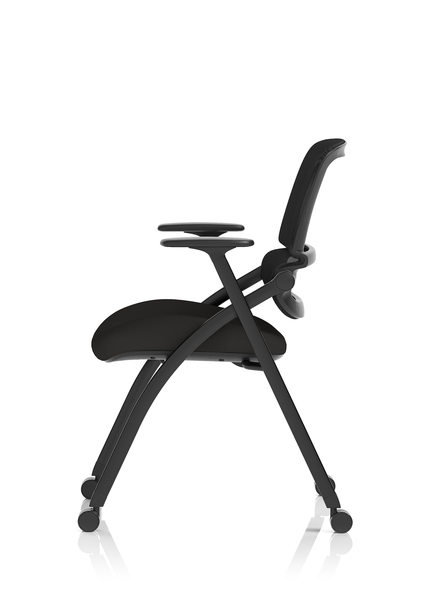 Capra Mesh Back Folding Office Chair, Black – Folding Design, Sliding Arms with Optional Writing Tablet, Self-Assembly, Fabric & Mesh, 2-Year Warranty