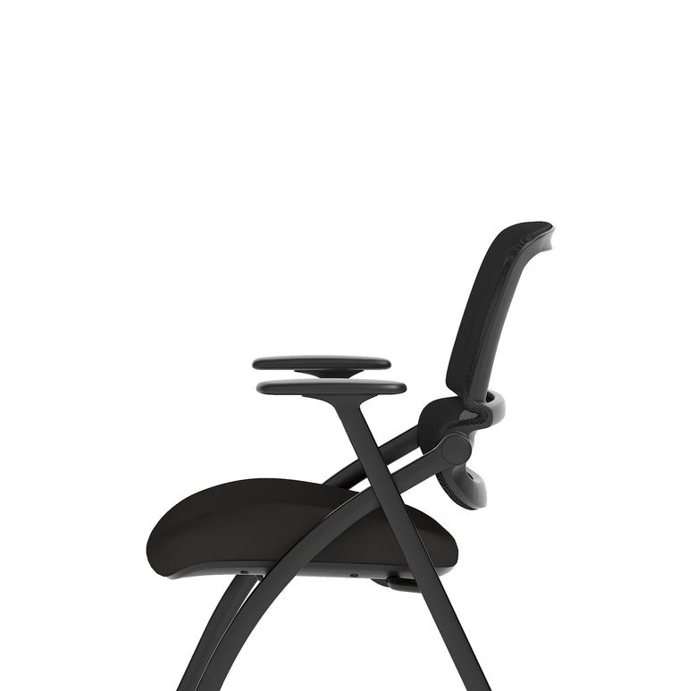 Capra Mesh Back Folding Office Chair, Black – Folding Design, Sliding Arms with Optional Writing Tablet, Self-Assembly, Fabric & Mesh, 2-Year Warranty
