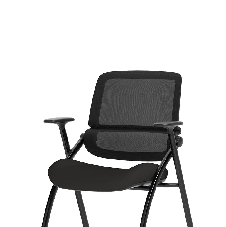 Capra Mesh Back Folding Office Chair, Black – Folding Design, Sliding Arms with Optional Writing Tablet, Self-Assembly, Fabric & Mesh, 2-Year Warranty