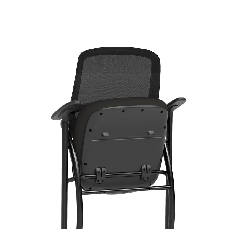 Capra Mesh Back Folding Office Chair, Black – Folding Design, Sliding Arms with Optional Writing Tablet, Self-Assembly, Fabric & Mesh, 2-Year Warranty
