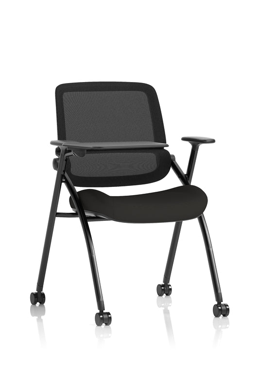 Capra Mesh Back Folding Office Chair, Black – Folding Design, Sliding Arms with Optional Writing Tablet, Self-Assembly, Fabric & Mesh, 2-Year Warranty