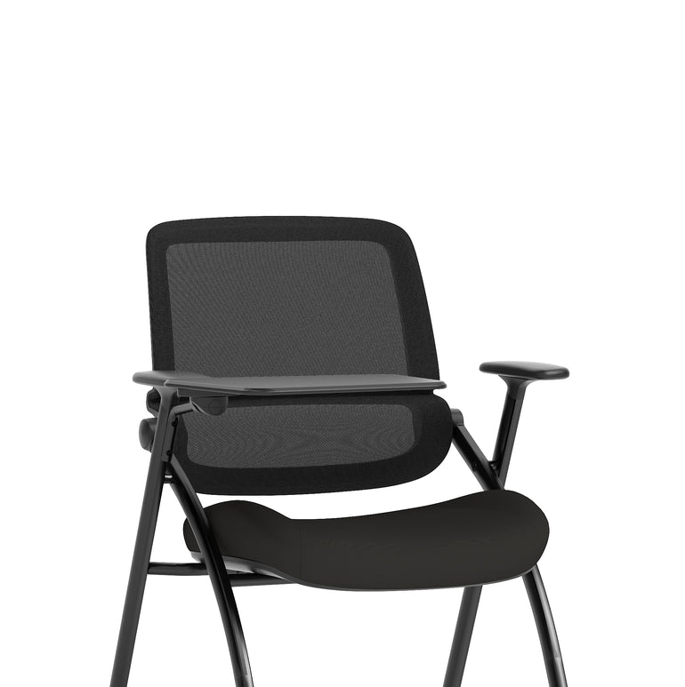 Capra Mesh Back Folding Office Chair, Black – Folding Design, Sliding Arms with Optional Writing Tablet, Self-Assembly, Fabric & Mesh, 2-Year Warranty