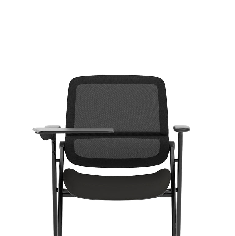 Capra Mesh Back Folding Office Chair, Black – Folding Design, Sliding Arms with Optional Writing Tablet, Self-Assembly, Fabric & Mesh, 2-Year Warranty