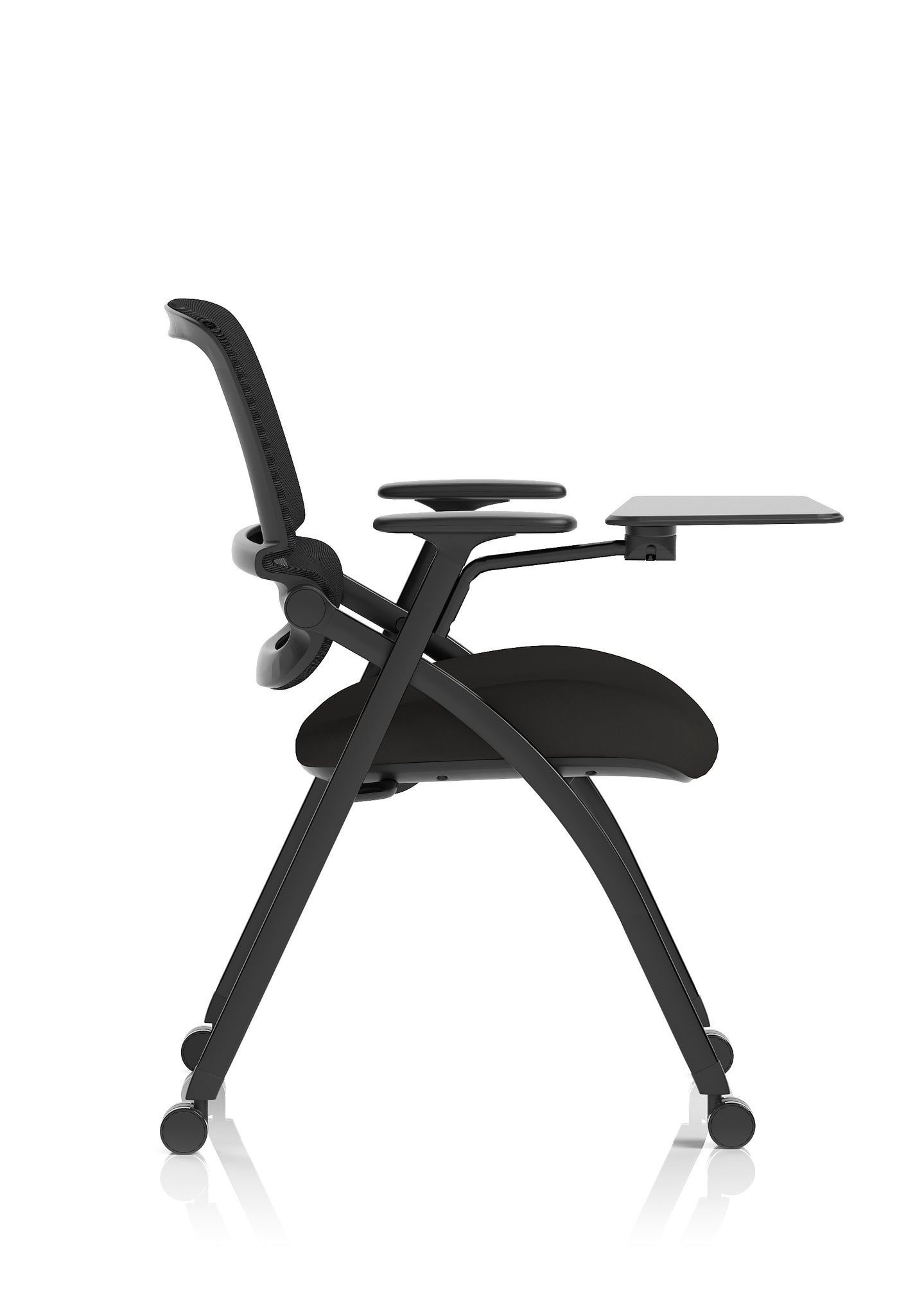Capra Mesh Back Folding Office Chair, Black – Folding Design, Sliding Arms with Optional Writing Tablet, Self-Assembly, Fabric & Mesh, 2-Year Warranty
