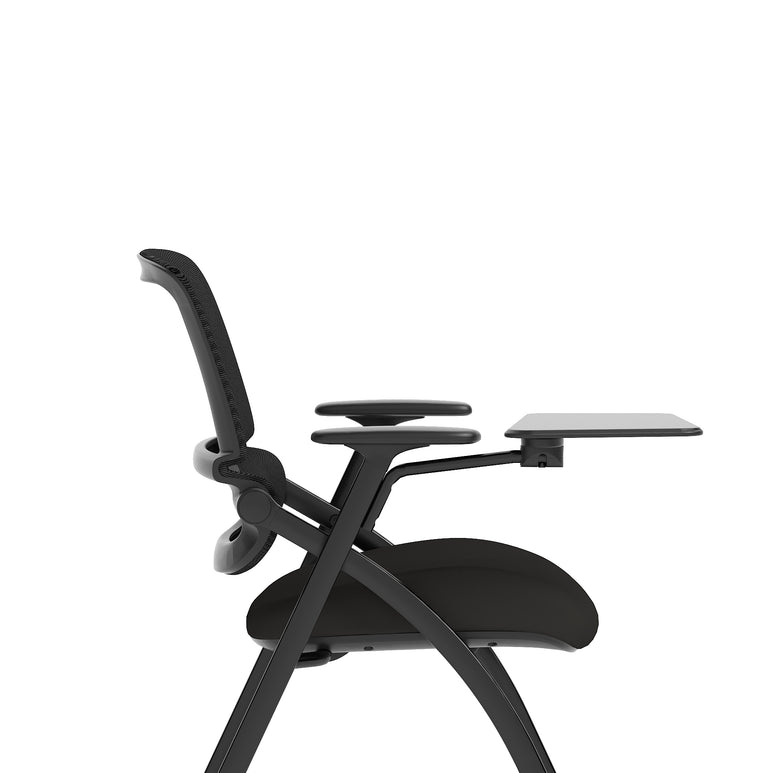 Capra Mesh Back Folding Office Chair, Black – Folding Design, Sliding Arms with Optional Writing Tablet, Self-Assembly, Fabric & Mesh, 2-Year Warranty