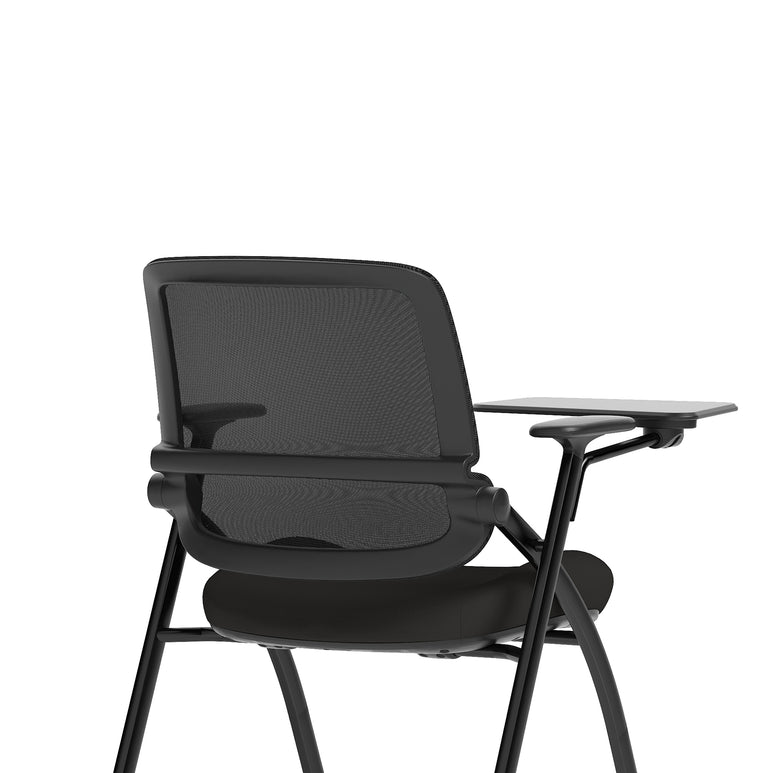 Capra Mesh Back Folding Office Chair, Black – Folding Design, Sliding Arms with Optional Writing Tablet, Self-Assembly, Fabric & Mesh, 2-Year Warranty