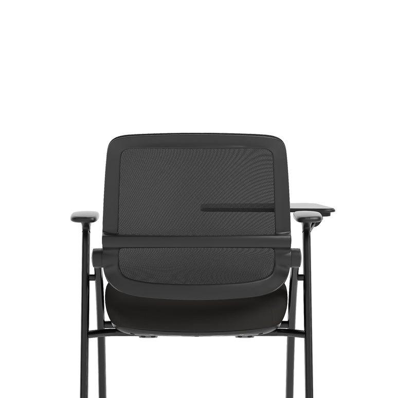 Capra Mesh Back Folding Office Chair, Black – Folding Design, Sliding Arms with Optional Writing Tablet, Self-Assembly, Fabric & Mesh, 2-Year Warranty