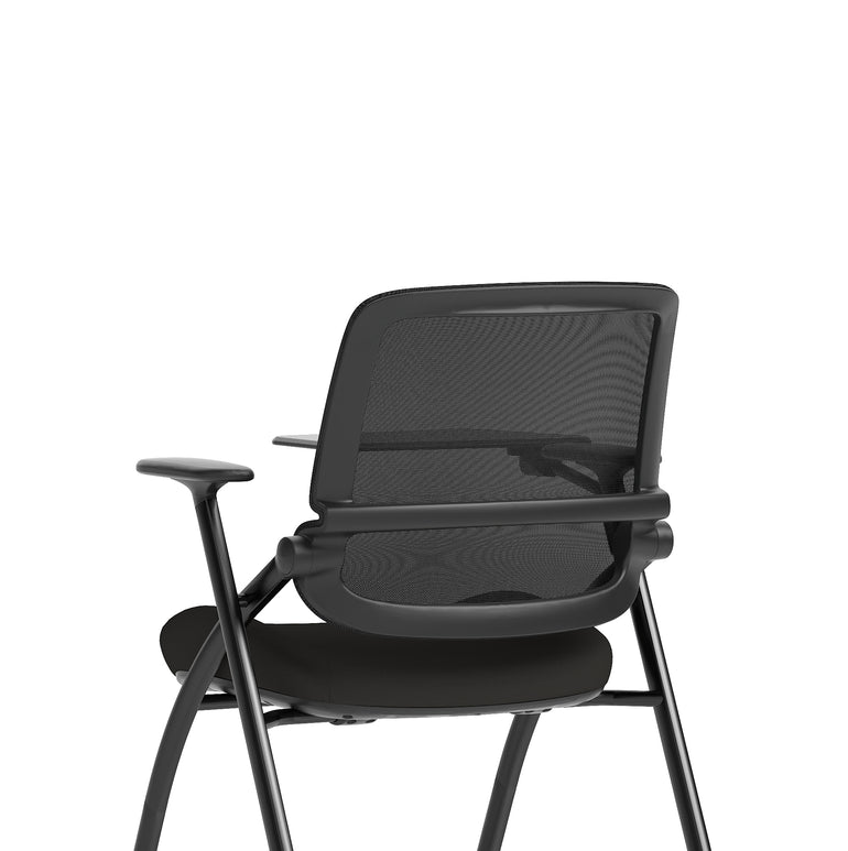 Capra Mesh Back Folding Office Chair, Black – Folding Design, Sliding Arms with Optional Writing Tablet, Self-Assembly, Fabric & Mesh, 2-Year Warranty