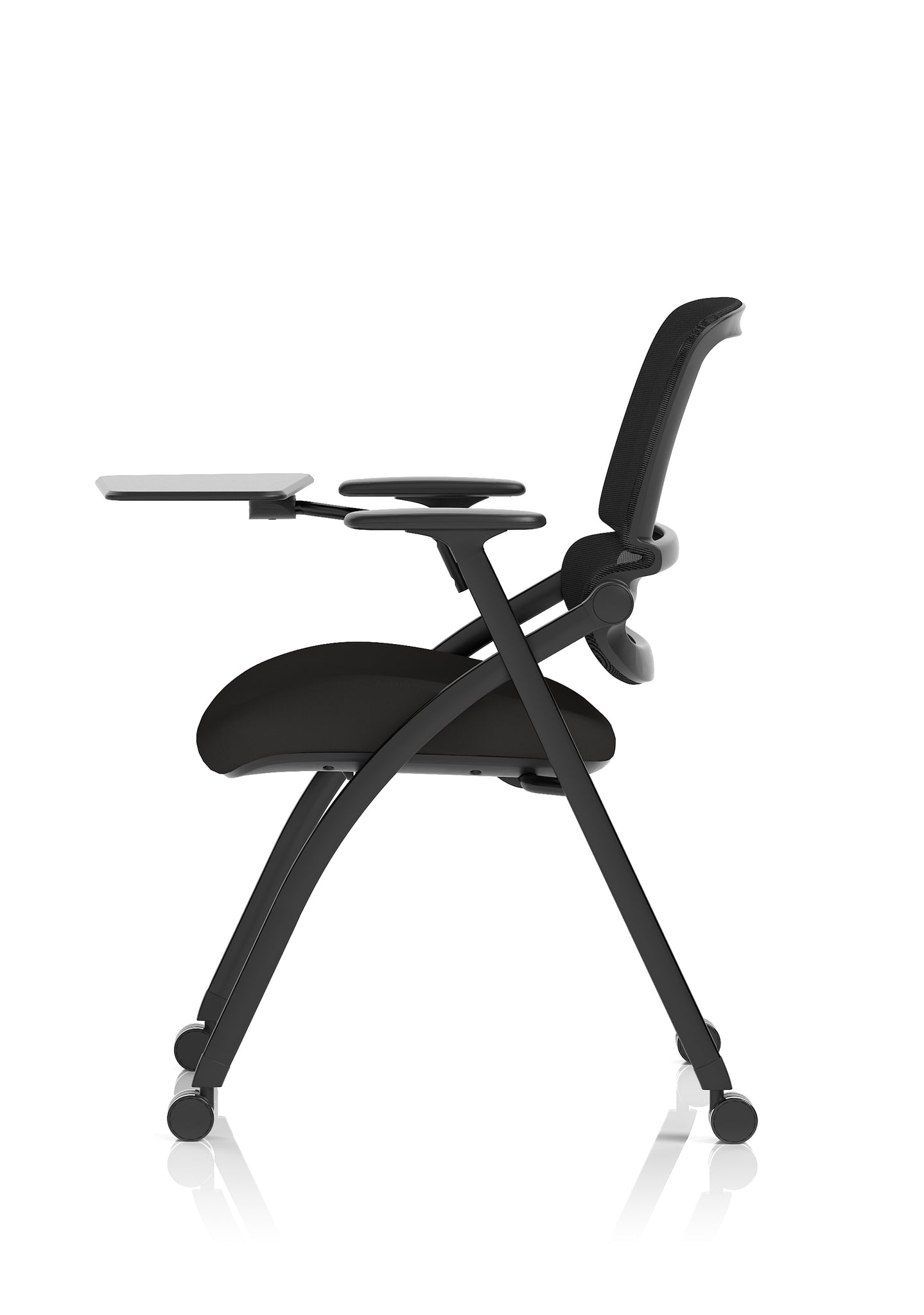 Capra Mesh Back Folding Office Chair, Black – Folding Design, Sliding Arms with Optional Writing Tablet, Self-Assembly, Fabric & Mesh, 2-Year Warranty