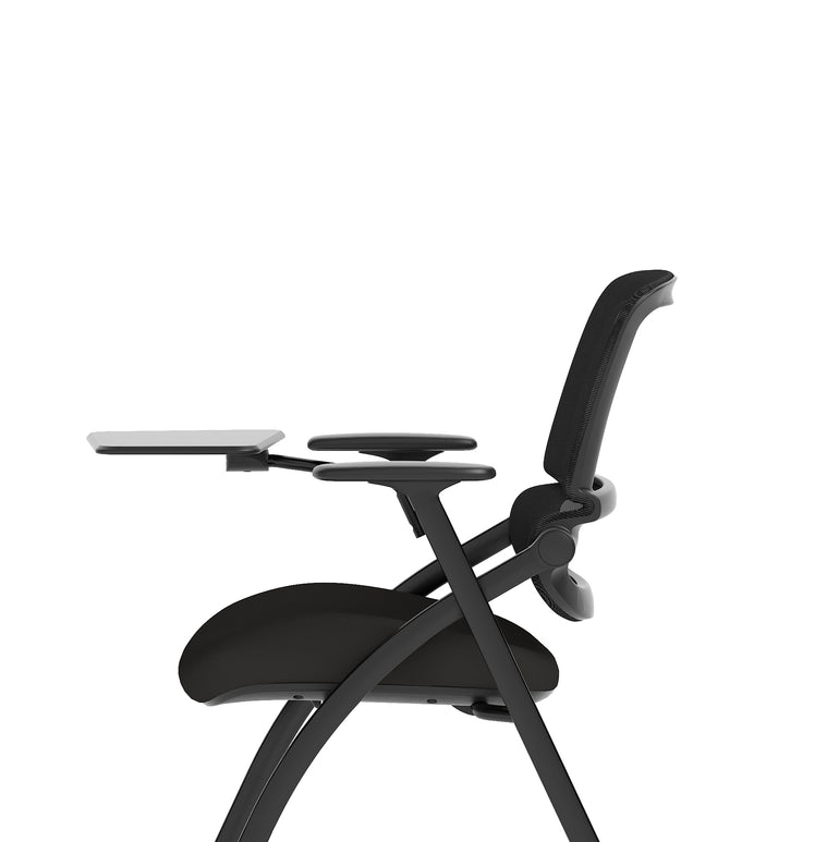 Capra Mesh Back Folding Office Chair, Black – Folding Design, Sliding Arms with Optional Writing Tablet, Self-Assembly, Fabric & Mesh, 2-Year Warranty