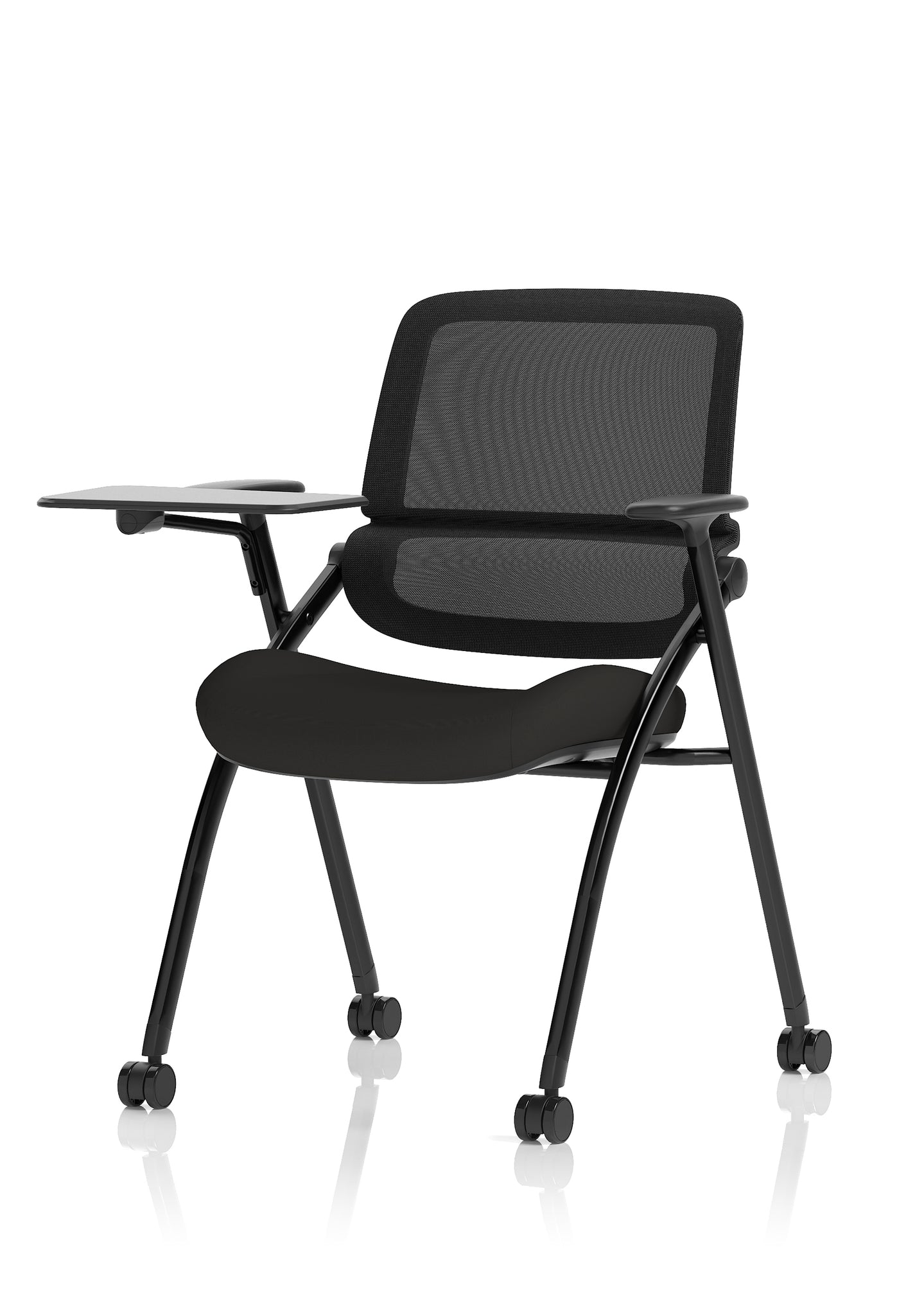 Capra Mesh Back Folding Office Chair, Black – Folding Design, Sliding Arms with Optional Writing Tablet, Self-Assembly, Fabric & Mesh, 2-Year Warranty