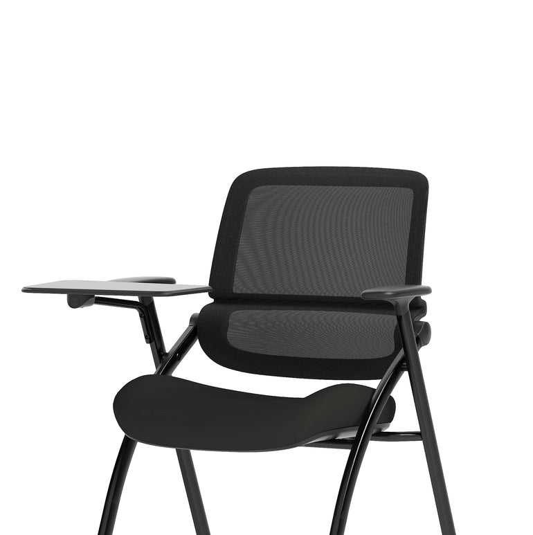Capra Mesh Back Folding Office Chair, Black – Folding Design, Sliding Arms with Optional Writing Tablet, Self-Assembly, Fabric & Mesh, 2-Year Warranty