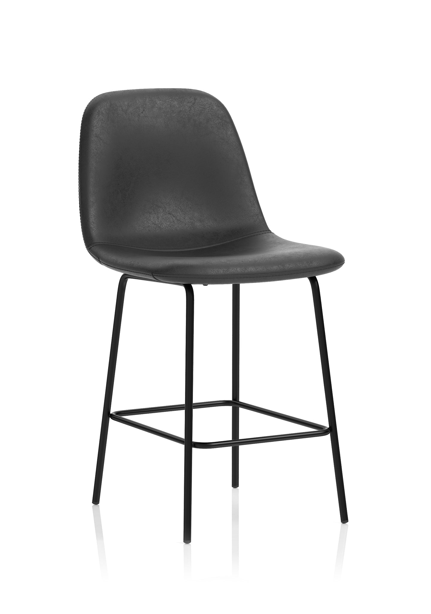 Charford Bistro High Stool – PU Leather, Self-Assembly Bar Chair, Available in Inky Black or Pecan Brown, 2 Year Structural Warranty, Modern Office or Kitchen Seating