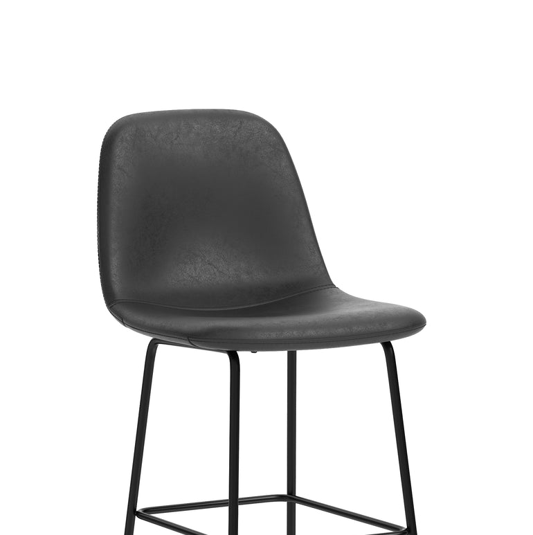 Charford Bistro High Stool – PU Leather, Self-Assembly Bar Chair, Available in Inky Black or Pecan Brown, 2 Year Structural Warranty, Modern Office or Kitchen Seating
