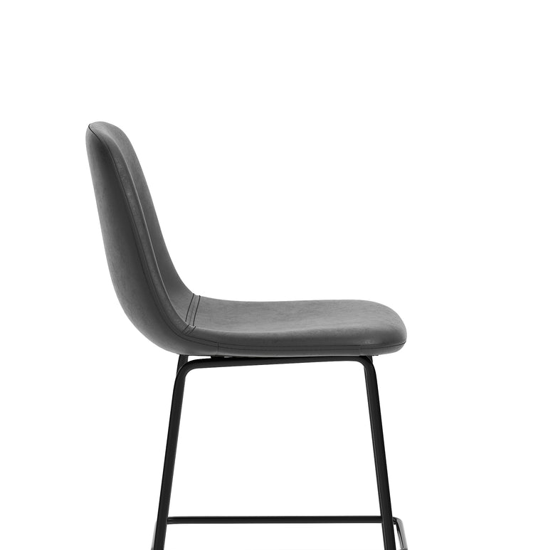 Charford Bistro High Stool – PU Leather, Self-Assembly Bar Chair, Available in Inky Black or Pecan Brown, 2 Year Structural Warranty, Modern Office or Kitchen Seating