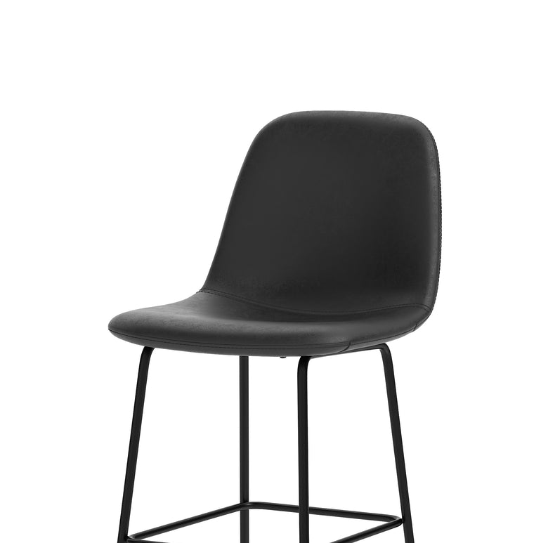 Charford Bistro High Stool – PU Leather, Self-Assembly Bar Chair, Available in Inky Black or Pecan Brown, 2 Year Structural Warranty, Modern Office or Kitchen Seating