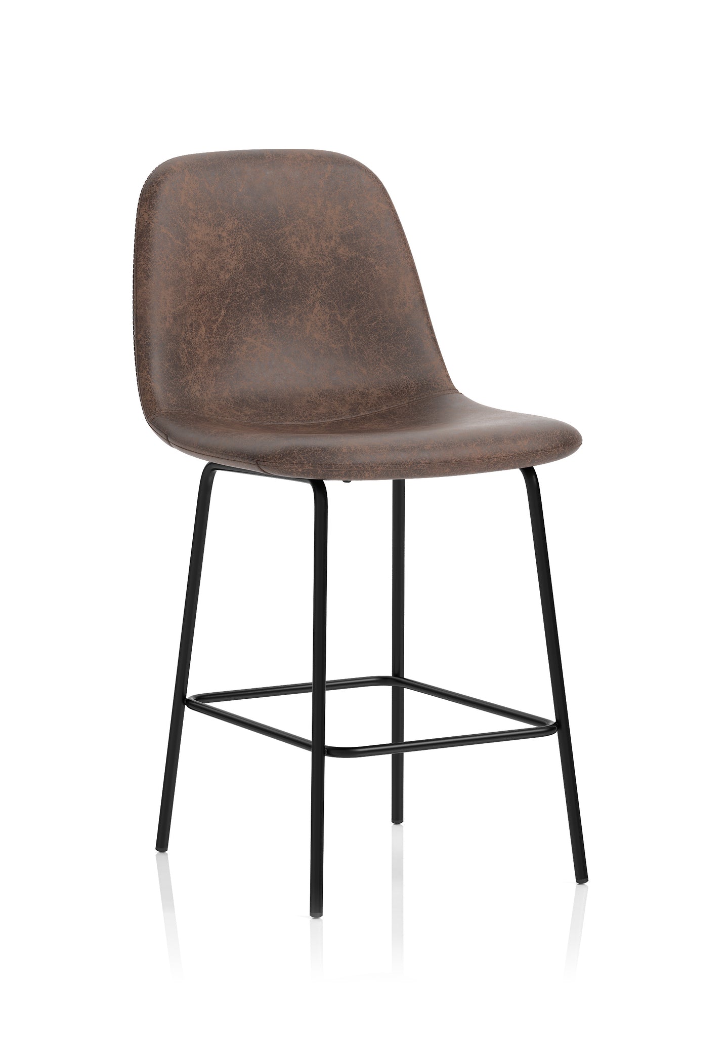 Charford Bistro High Stool – PU Leather, Self-Assembly Bar Chair, Available in Inky Black or Pecan Brown, 2 Year Structural Warranty, Modern Office or Kitchen Seating