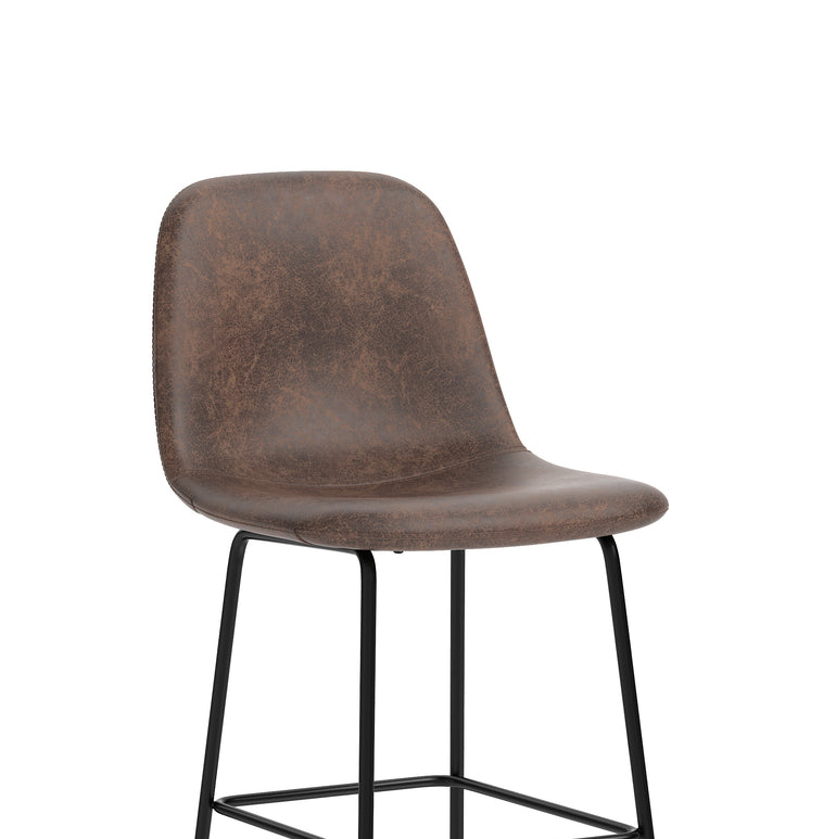 Charford Bistro High Stool – PU Leather, Self-Assembly Bar Chair, Available in Inky Black or Pecan Brown, 2 Year Structural Warranty, Modern Office or Kitchen Seating