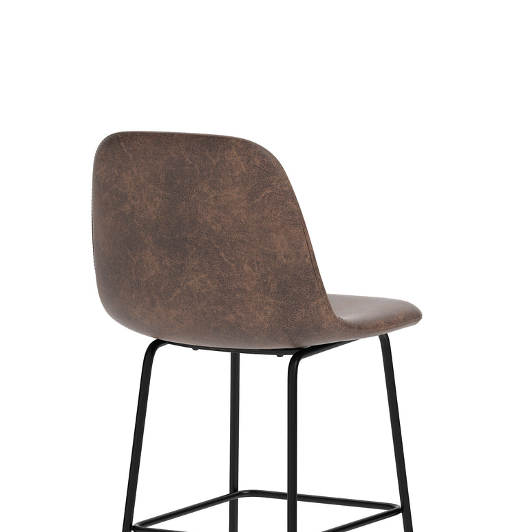 Charford Bistro High Stool – PU Leather, Self-Assembly Bar Chair, Available in Inky Black or Pecan Brown, 2 Year Structural Warranty, Modern Office or Kitchen Seating