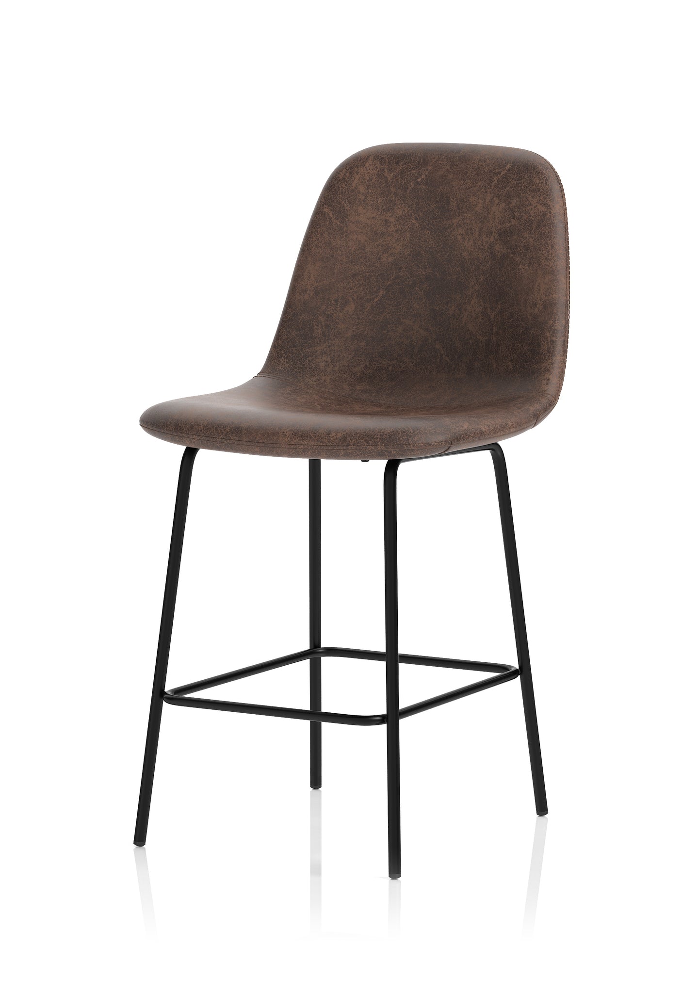 Charford Bistro High Stool – PU Leather, Self-Assembly Bar Chair, Available in Inky Black or Pecan Brown, 2 Year Structural Warranty, Modern Office or Kitchen Seating