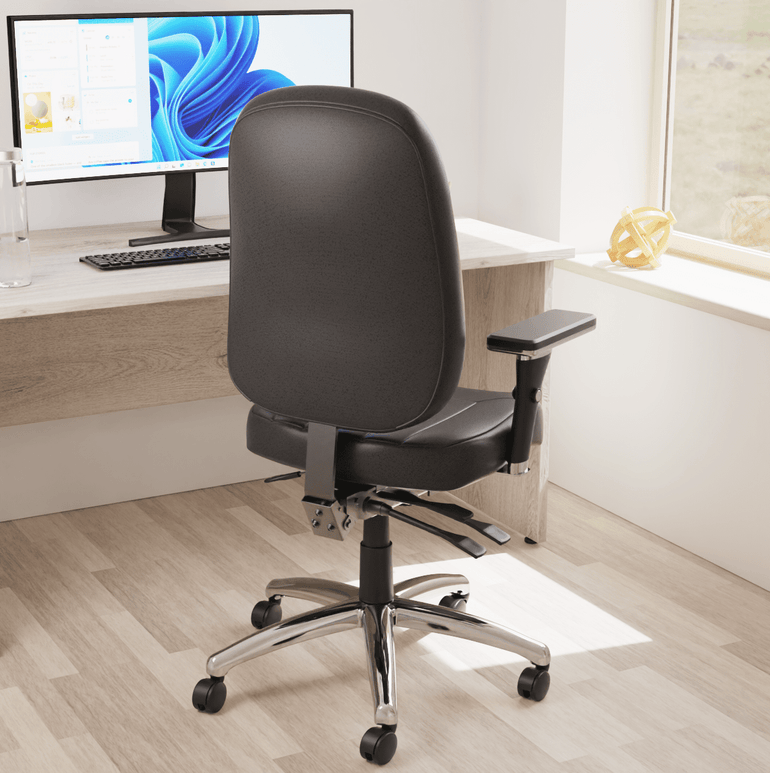 Barcelona Deluxe High Back Task Operator Office Chair with Arms, Blue Fabric, Chrome Frame, 158kg Capacity, 24hr Usage - Flat Packed