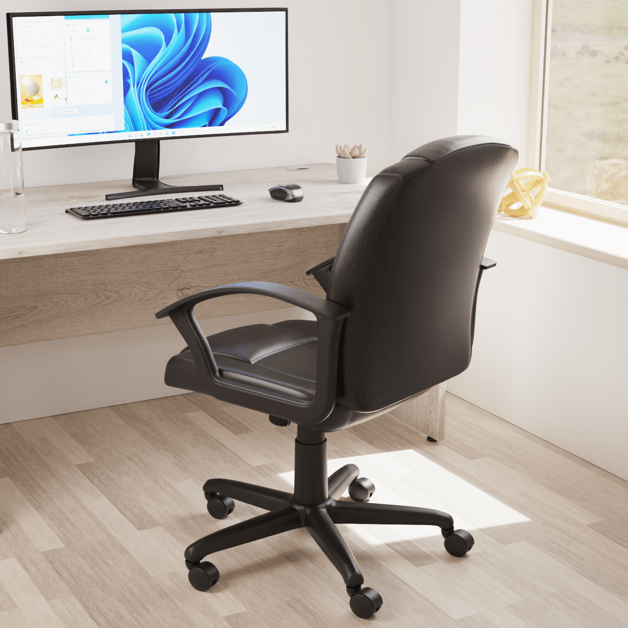 Bella Medium Back Executive Office Chair with Arms - Fabric & Soft Bonded Leather, Metal Frame, 125kg Capacity, 8hr Usage, Adjustable Height & Tilt