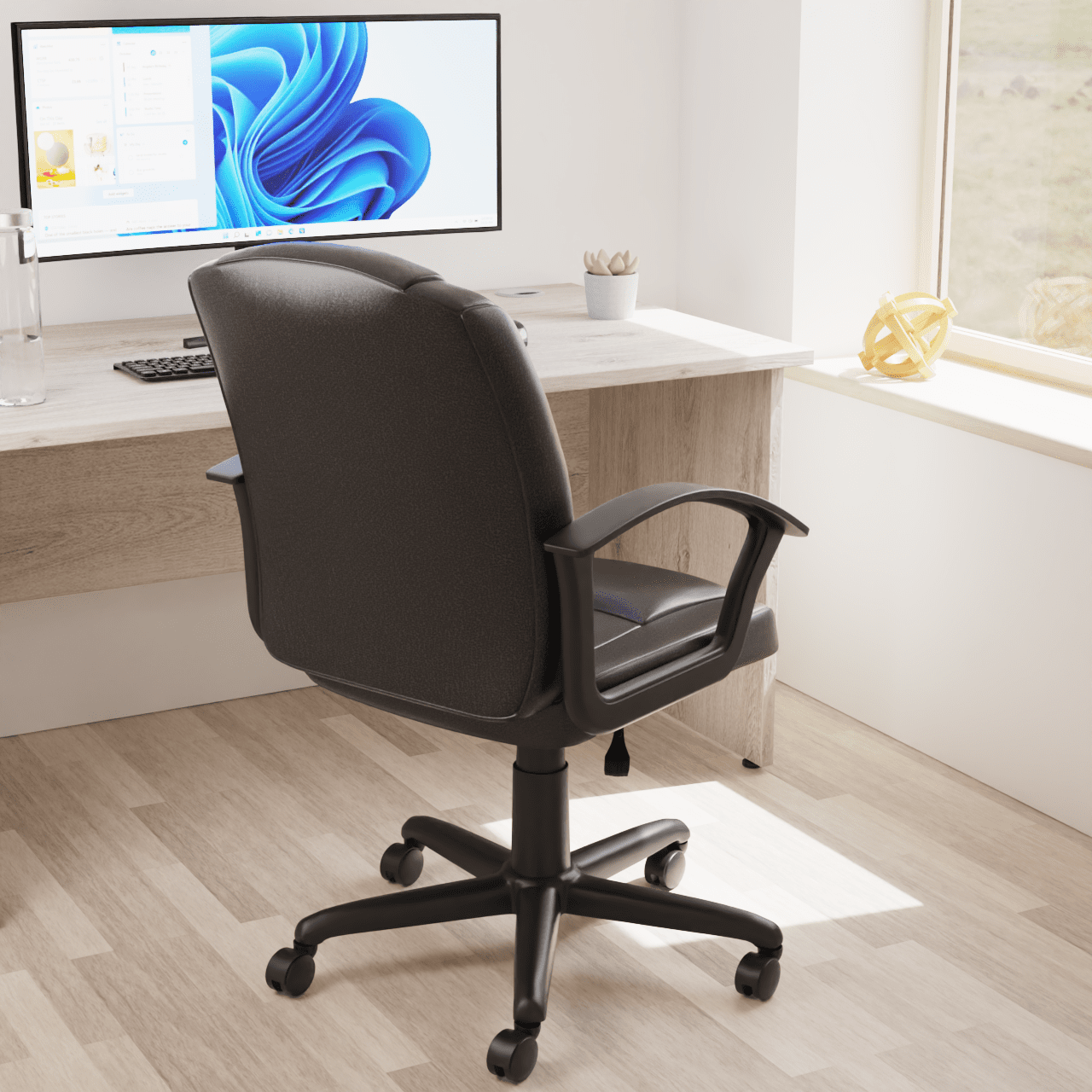 Bella Medium Back Executive Office Chair with Arms - Fabric & Soft Bonded Leather, Metal Frame, 125kg Capacity, 8hr Usage, Adjustable Height & Tilt