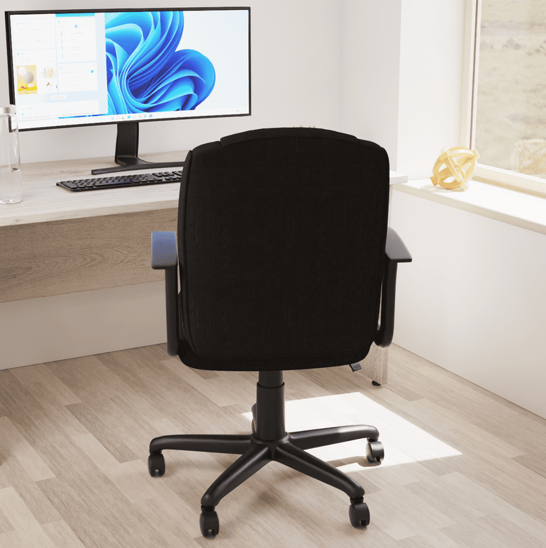 Bella Medium Back Executive Office Chair with Arms - Fabric & Soft Bonded Leather, Metal Frame, 125kg Capacity, 8hr Usage, Adjustable Height & Tilt