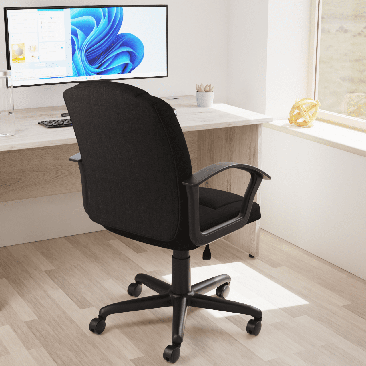 Bella Medium Back Executive Office Chair with Arms - Fabric & Soft Bonded Leather, Metal Frame, 125kg Capacity, 8hr Usage, Adjustable Height & Tilt