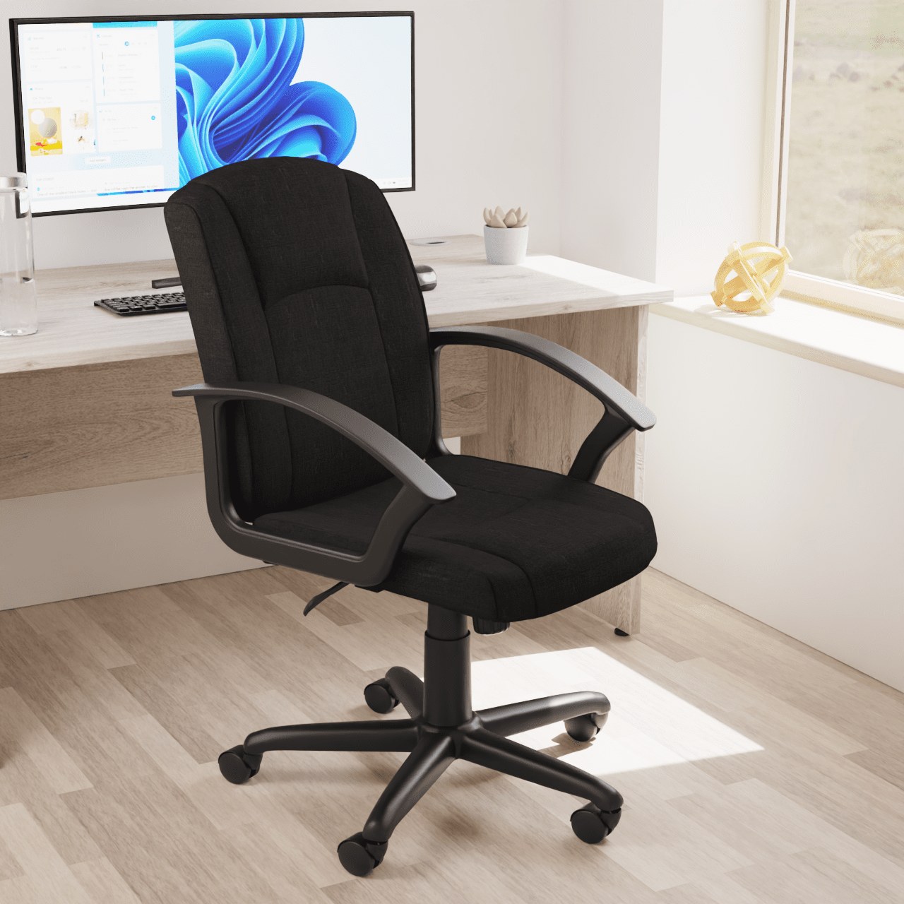 Bella Medium Back Executive Office Chair with Arms - Fabric & Soft Bonded Leather, Metal Frame, 125kg Capacity, 8hr Usage, Adjustable Height & Tilt