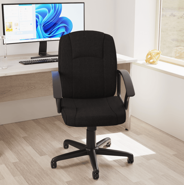 Bella Medium Back Executive Office Chair with Arms - Fabric & Soft Bonded Leather, Metal Frame, 125kg Capacity, 8hr Usage, Adjustable Height & Tilt