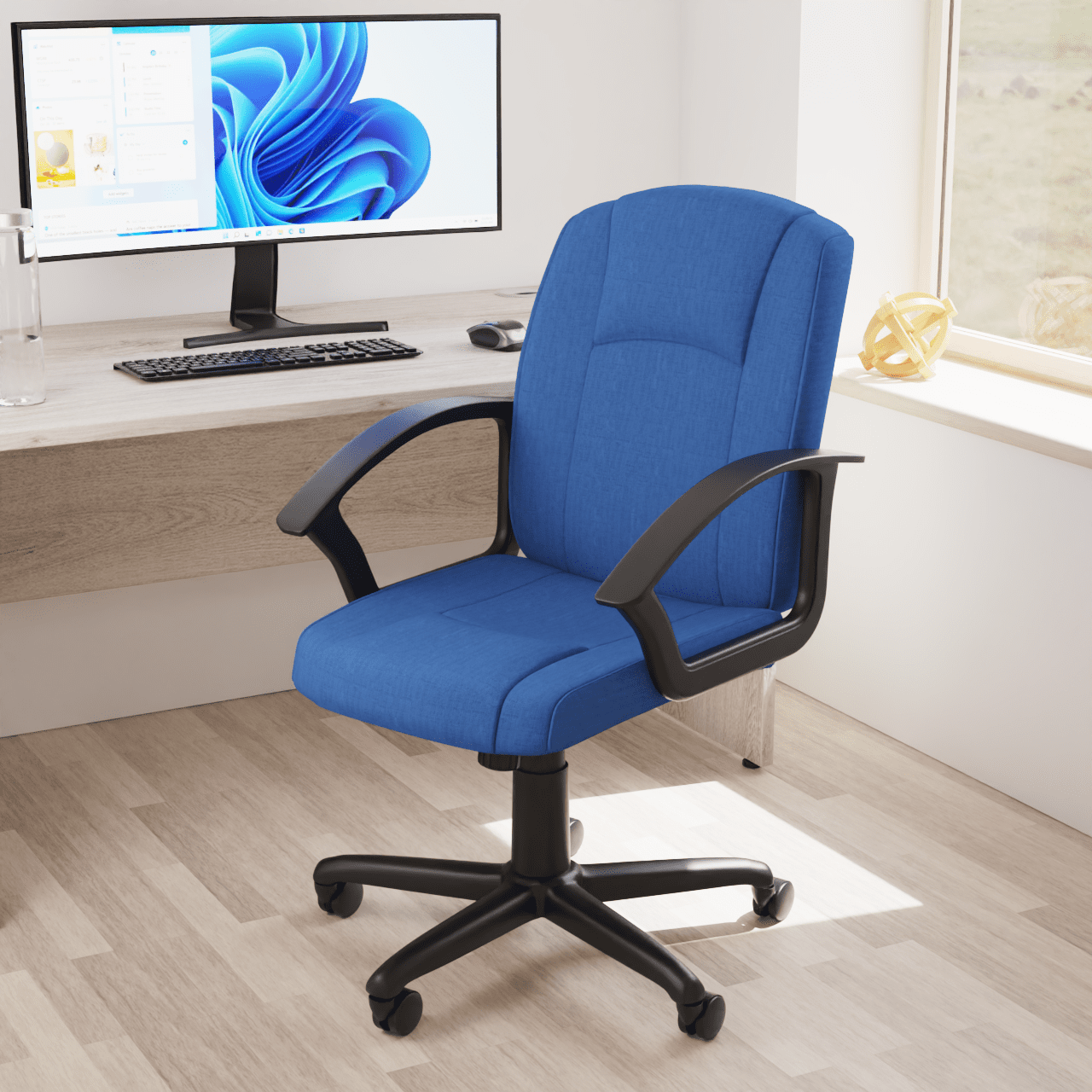 Bella Medium Back Executive Office Chair with Arms - Fabric & Soft Bonded Leather, Metal Frame, 125kg Capacity, 8hr Usage, Adjustable Height & Tilt